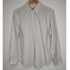 L.L. Bean White Purple Vertical Stripe Long Sleeve Button Down Shirt Size 14 VTG